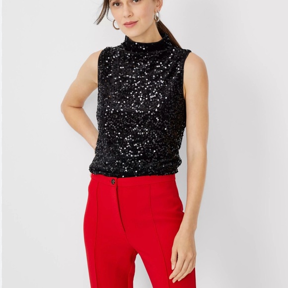 Ann Taylor mock neck sequin top sz S - Picture 1 of 7
